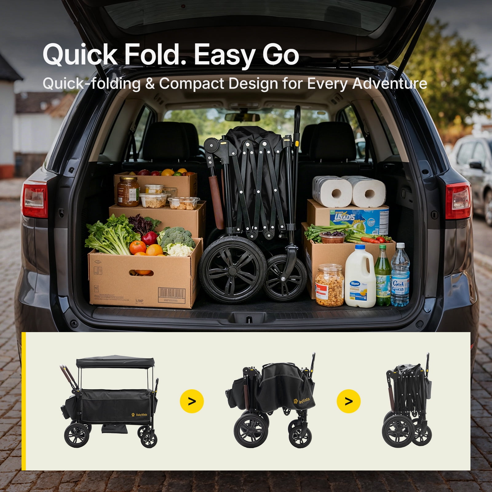 BabyVista Wagon Stroller All-Terrain for 2 Kids with Canopy, Parents Organizer, Adjustable Handlebar, Compact Foldable Baby Stroller Collapsible Toddler Stroller
