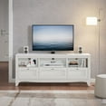 thumbnail image 3 of FESTIVO 55-inch Rustic Wood TV Stand with Wicker Door Design for TVs up to 65" White Casual, Novelty Storage, Media Cabinets, 3 of 5