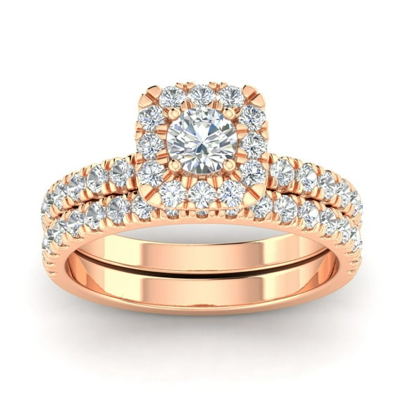 Certified 1.50ctw Diamond Halo Engagement Ring Bridal Set in 10k Rose Gold (G-H, I2-I3)