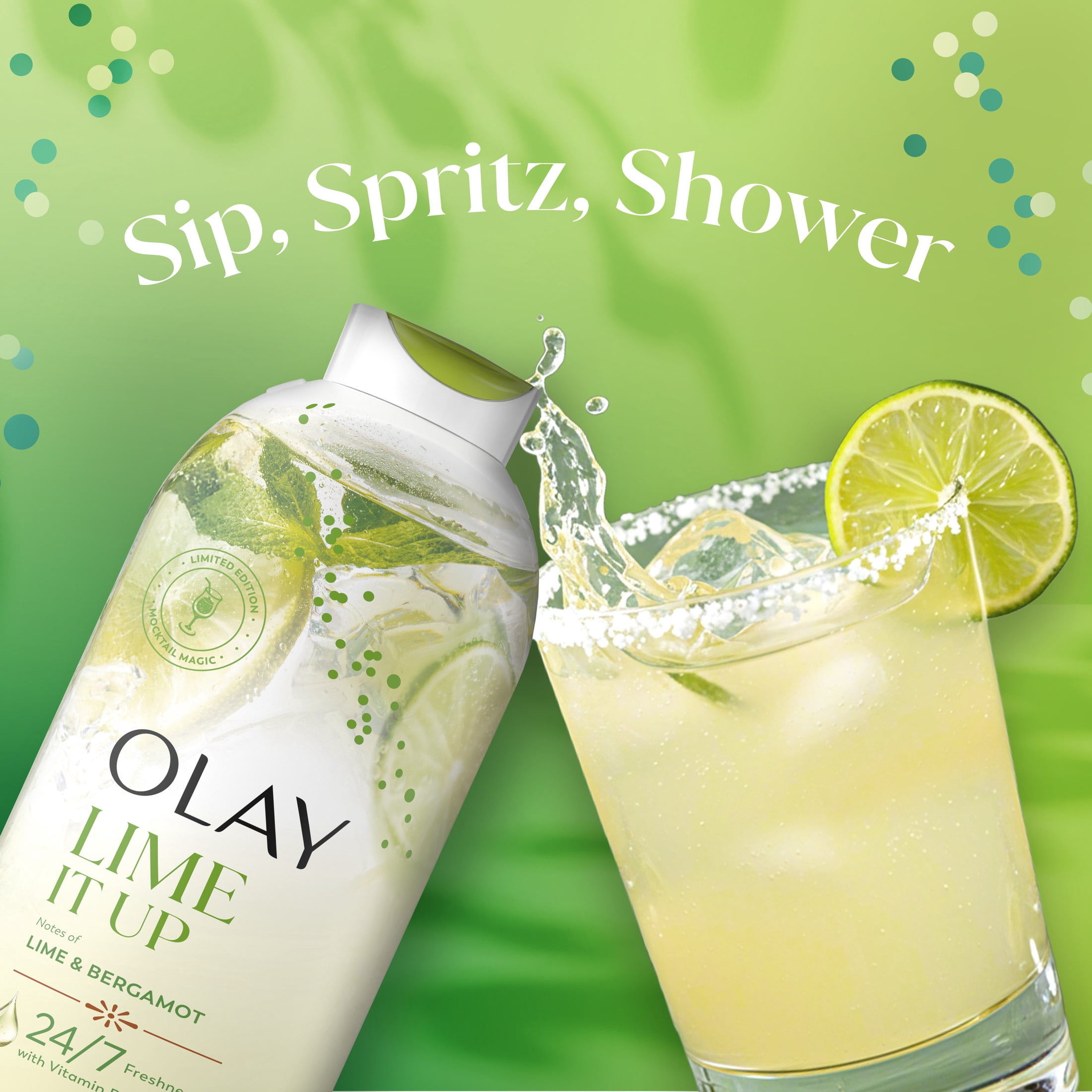 (4 pack) Olay Lime It Up Body Wash with Notes of Lime and Bergamot, Vitamin B3 and Antioxidant Blend, 22oz