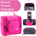 thumbnail image 1 of AmElegant PREMIUM Travel Toiletry Bag And Makeup Bag Organizer For Women - Spacious Hanging Cosmetic Bag Storage - Great For Travel Accessories - Makeup Pouch Included (Pink), 1 of 10