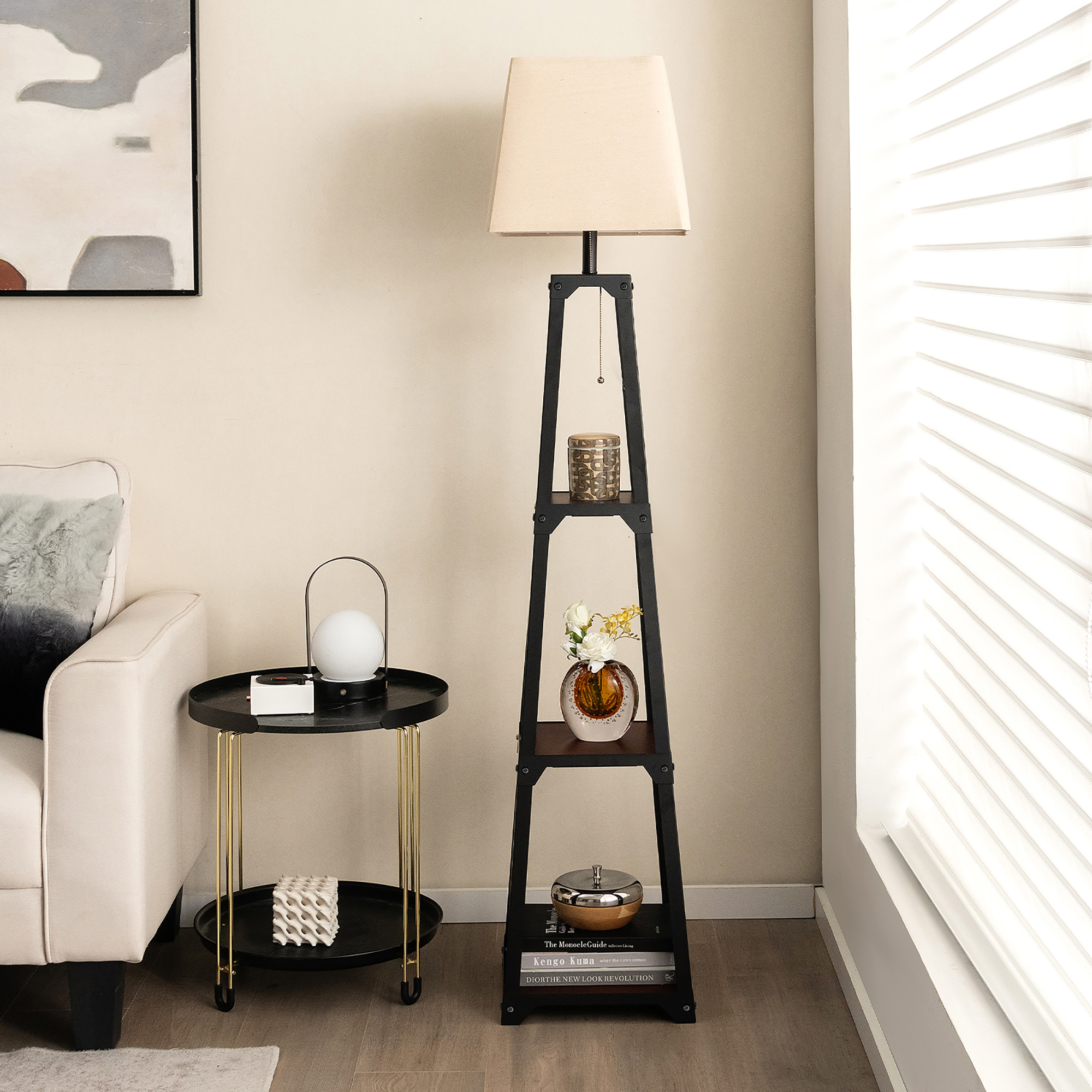 Lampadaire Sur Pied Salon Avec Abat-jour Lin & Télécommande - Gradation Continue 165 Cm