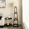 thumbnail image 2 of Gymax Trapezoidal Floor Lamp Tier Storage Lamp with Linen Shade for Bedroom Study, 2 of 10