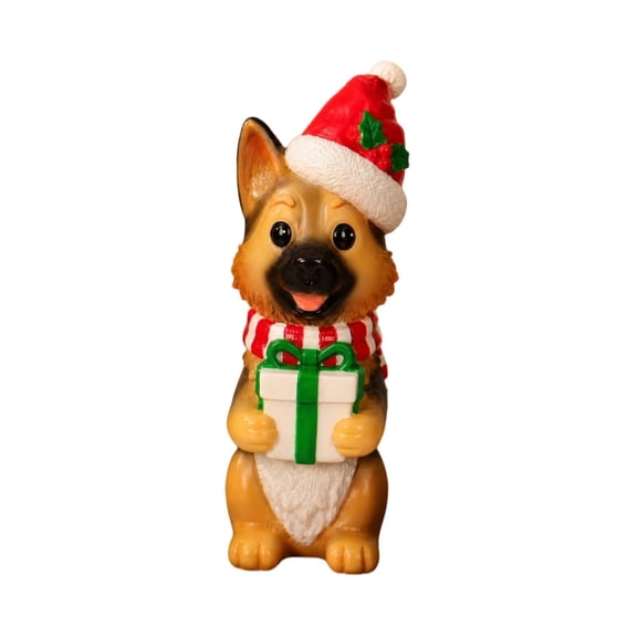 SPOORYYO Lighted Resin Dog Christmas Decoration Multicolor LED Holiday Figurine with Santa Hat and Scarf Indoor Outdoor Tabletop Decor 7.9in