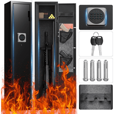 2-3 Gun Safe, Quick Access Gun Safe with Alarm, Home Gun Safe with Digital Keypad, Compact Long Gun Safe with Removable Spacer and LED Lights