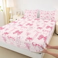 thumbnail image 3 of Manfei Teens Pink Bowknot Full Size Sheets, Cute Buffalo Ribbon Bow Bed Sheets, Princess Cartoon Theme Sheet Sets, Breathable Home Decor, 4pcs, 3 of 7
