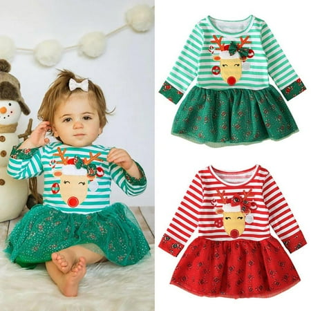 

URMAGIC Toddler Baby Girls Elk Printed Long Sleeves Tutu Dress Christmas Outfit Winter Autumn Casual Wear 4-5 Years