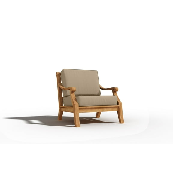 Adrien Teak Deep Seating Outdoor Club Chair with Fawn Cushion