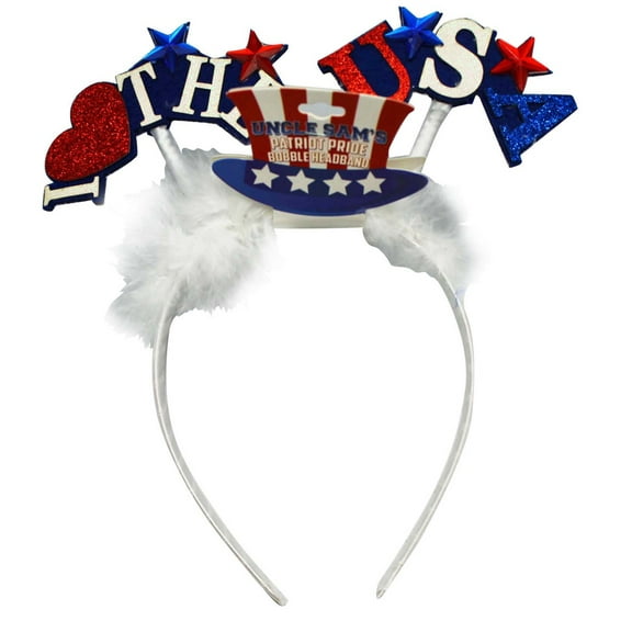 Uncle Sam's Patriot Pride Bobble Headband - I Love The USA (White)