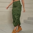 thumbnail image 4 of UHUYA Womens Cargo Skirt Midi Long Skirts High Waisted Pencil Skirt Maxi Cargo Skirt Spring and Summer Denim Work Dress Pocket Skirt Casual Mid-length Skirt Army Green A S, 4 of 5
