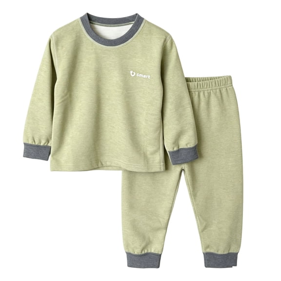 Hduncf Kids Thermal Underwear Set Boys Girls Warm Base Layer Fleece Lined Long Johns Soft Cotton Base Layer Cozy Lounge Set Green 2-3Years