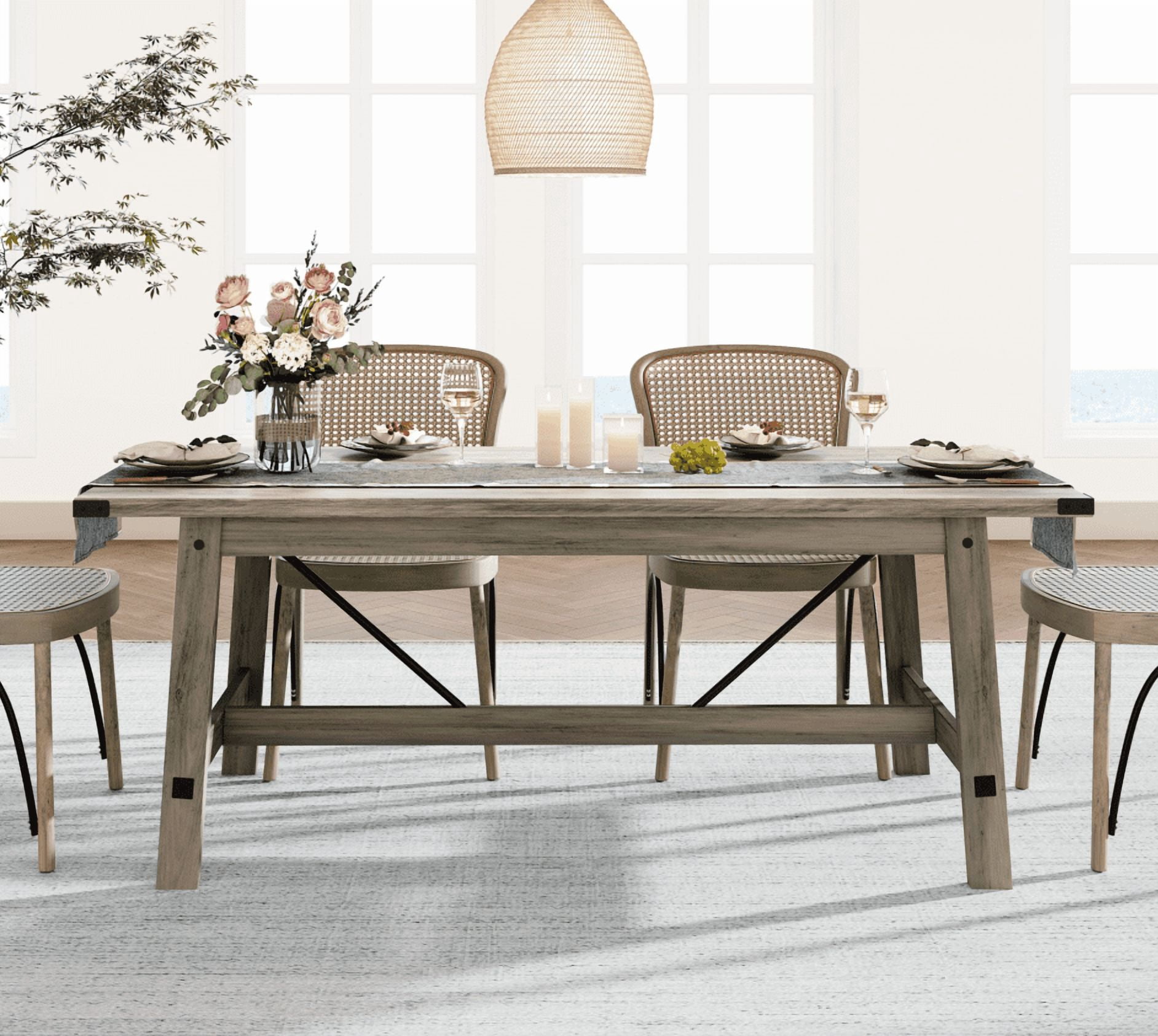 Rectangular Dining Table for 4-6 Person, Modern Farmhouse 68 inch Long Wood Kitchen Table, Large Rustic Dinner Table