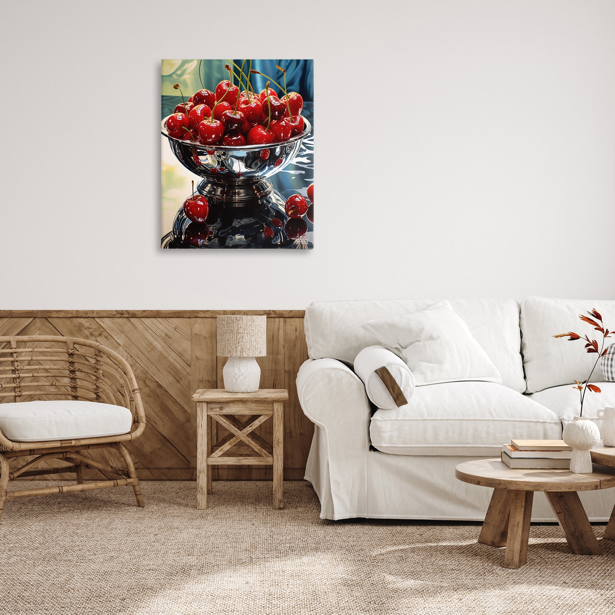 Stupell Industries Bowl of Cherries Reflection Food & Beverage Painting Gallery Wrapped Canvas Art Print Wall Art, 30 x 40