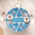 thumbnail image 4 of Ambesonne Tropical Emoji Fitted Round Tablecloth, Lines Flamingos Plot, 36"- 40" Diameter, Deep Sky Blue White Pink, 4 of 5