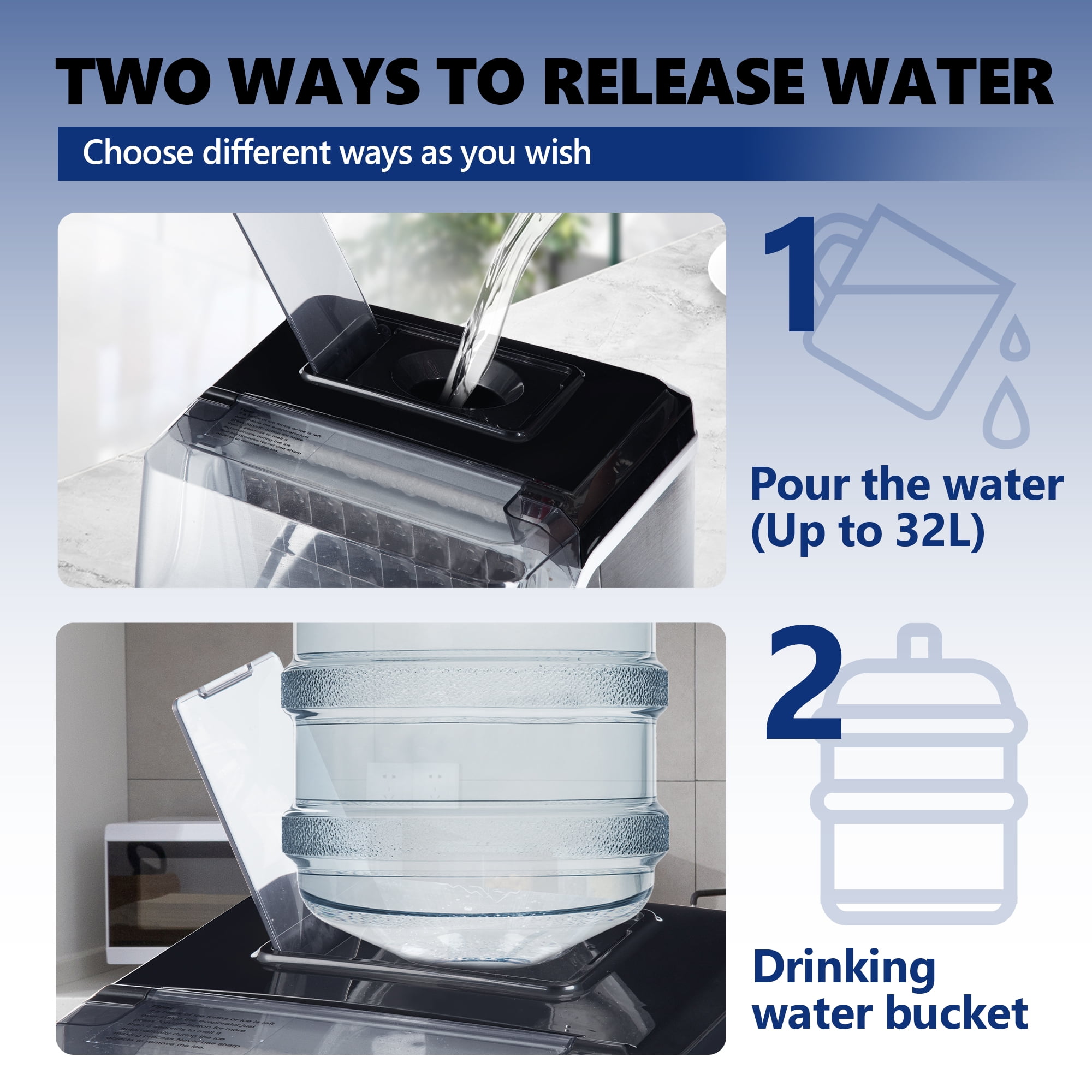 Simzlife Countertop Ice Maker Machine 45lbs/24H 24 Crystal-Clear Square Ice Cubes Ready in 9 Mins, One-Touch Self-Cleaning Ice Machine for Home, Kitchen, Office
