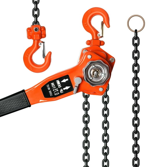 1650LBS 0.75 Ton Ratchet Lever Chain Hoist Lift Puller, 10 FT Chain Comealong with Heavy Duty Hooks for Engineering Rescue, Cargo Moving, Workshop Lifting