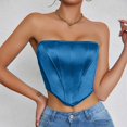 thumbnail image 2 of Xijirk Tank Tops Lace Bustier Corset Tube Top Off Shoulder Clubwear Sleeveless Tank for Party Camisole Tops for Women,Dark Blue,XS, 2 of 5