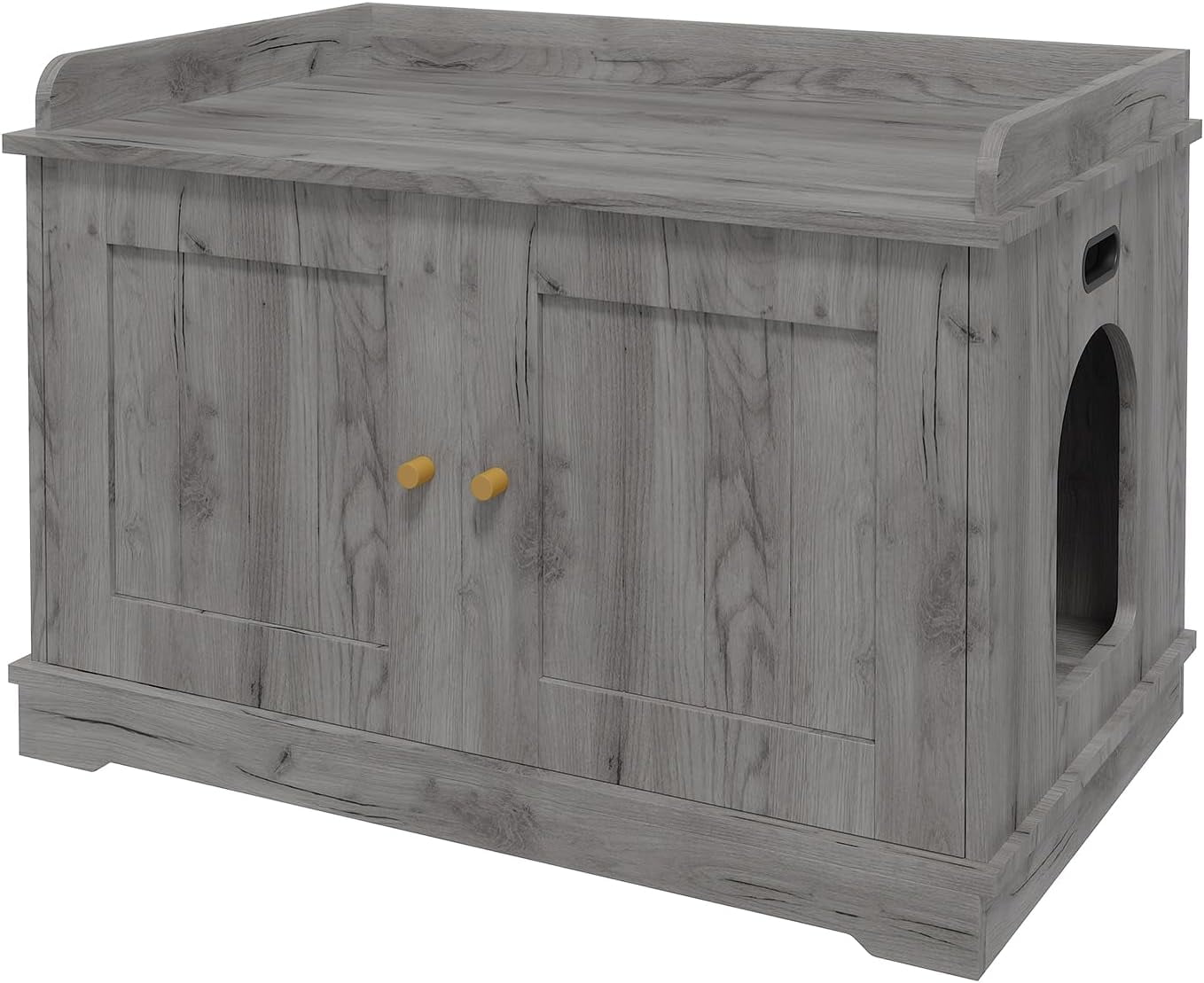 Acekid 31.5 Inch Cat Litter Box Enclosure, Wooden Hidden Litter Box Cabinet, Indoor Cat Washroom Furniture with Barn Door, Modern End Table,Smoke Gray