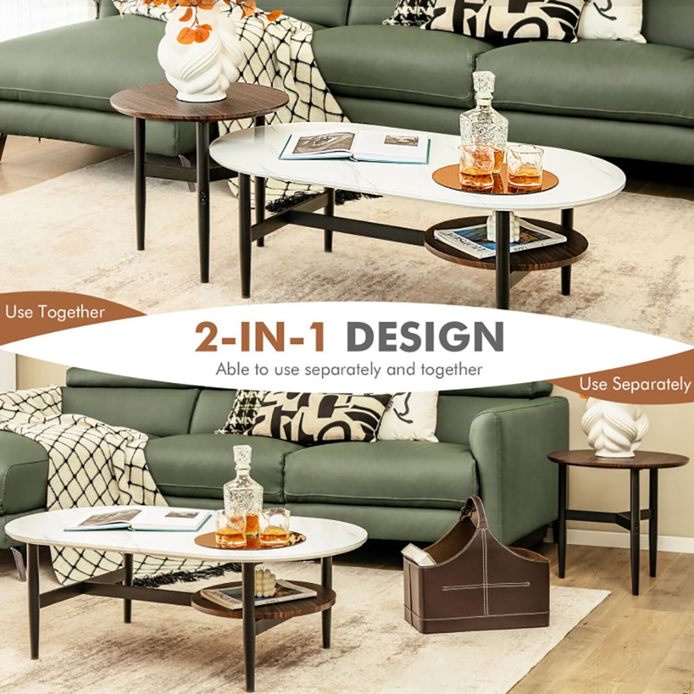 Finihen Coffee Table, Nesting Coffee Table, Set of 2 Modern Nesting Coffee Table with Extra Storage Shelf, for Living Room, Reception Room, White Finihen Coffee Table, Nesting Coffee Table, Set of 2 Modern Nesting Coffee Table with Extra Storage Shelf, for Living Room, Reception Room, White