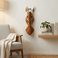 thumbnail image 2 of Wooden Tribal Giraffe Mask Brown White Hand Carved Wall Plaque Hanging Home Decor Accent Unique Sculpture Decoration Handmade Handcrafted Decorative Size: 20" Tall x 6" Wide x 2.5" Deep, 2 of 6