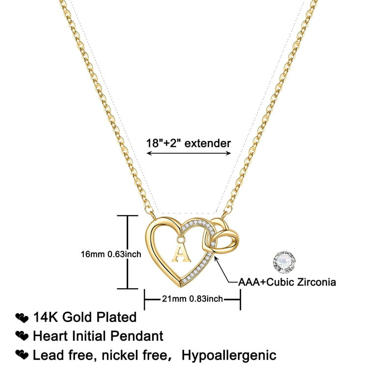 Qwzndzgr Heart Initial Necklaces for Women Girls, 14K Gold Filled Heart Pendant Necklace Simple Cute Necklaces for Teen Girls Dainty Personalized