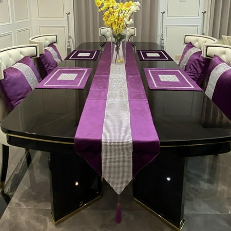 

Bcloud Exquisite Workmanship Table Cover Anti-scratch Polyester Rhinestone Sequined Elegant Tassels Table Runner for Home