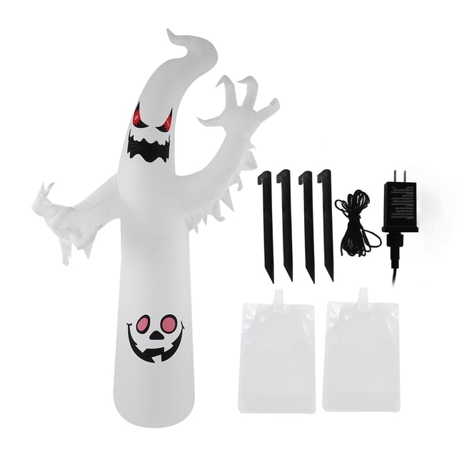 Fantasma inflable blanco de Halloween de 2,4 m con luces LED de colores para decoración de jardín al aire libre, resistente al agua IP44, enchufe estadounidense de 100 a 240 V