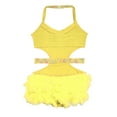 thumbnail image 4 of Haitryli Kids Girls Feather Tutu Skirt Leotard Rhinestone Latin Dance Unitard Jazz Modern Lyrical Dancewear Yellow 8, 4 of 5