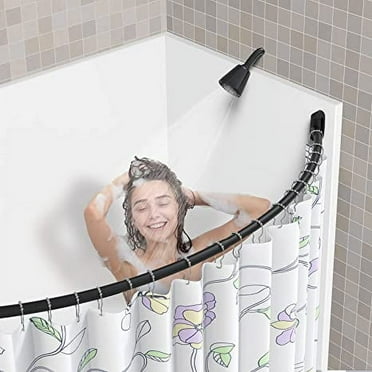 Curved Shower Curtain Rod, Adjustable Arched Shower Curtain Rod, Stainless Steel SUS304 Rustproof Expandable Shower Cartain Rod for Bathtub. Black Color