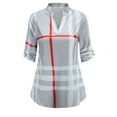 thumbnail image 5 of Haute Edition Women's Pattern and Solid 3/4 Roll Tab Sleeve Tunic Blouse Top, 5 of 7