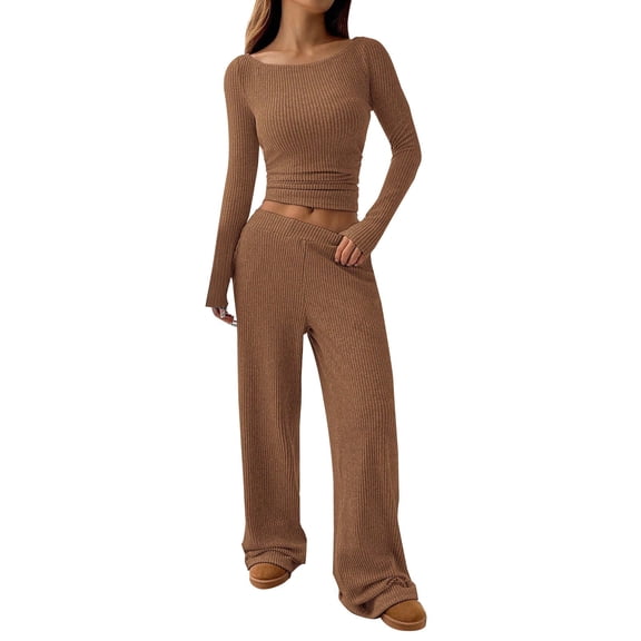 Tweang Thermal Sets for Women Cold Weather Lounge Set for Women Womens Thermals Top and Bottom Set Thermal Underwear for Women Set Thermals for Women Coffee S-XL