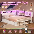 thumbnail image 6 of Full Size Corner Bed Frame with Bookcase Storage & Led Lights,Metal Platform Bed Frame with Storage Drawers and Charging Station,Daybed for Living Room,Bedroom,Guest Room,White, 6 of 9
