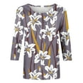 thumbnail image 4 of Amidoa Floral Women Tops Plus Size 3/4 Sleeve Gray Crewneck Graphic Tees Womens Shirts XL, 4 of 5