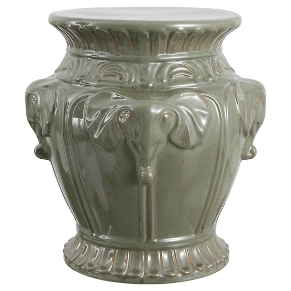 JONATHAN Y Anita 18" Classic Vintage Ceramic Indoor/Outdoor 4-Elephant Garden Stool, Antique Green