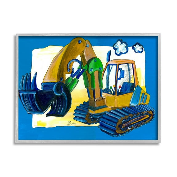 Stupell Industries Yellow Excavator with Blue Border, 24 x 30,Design by Bealook Kids