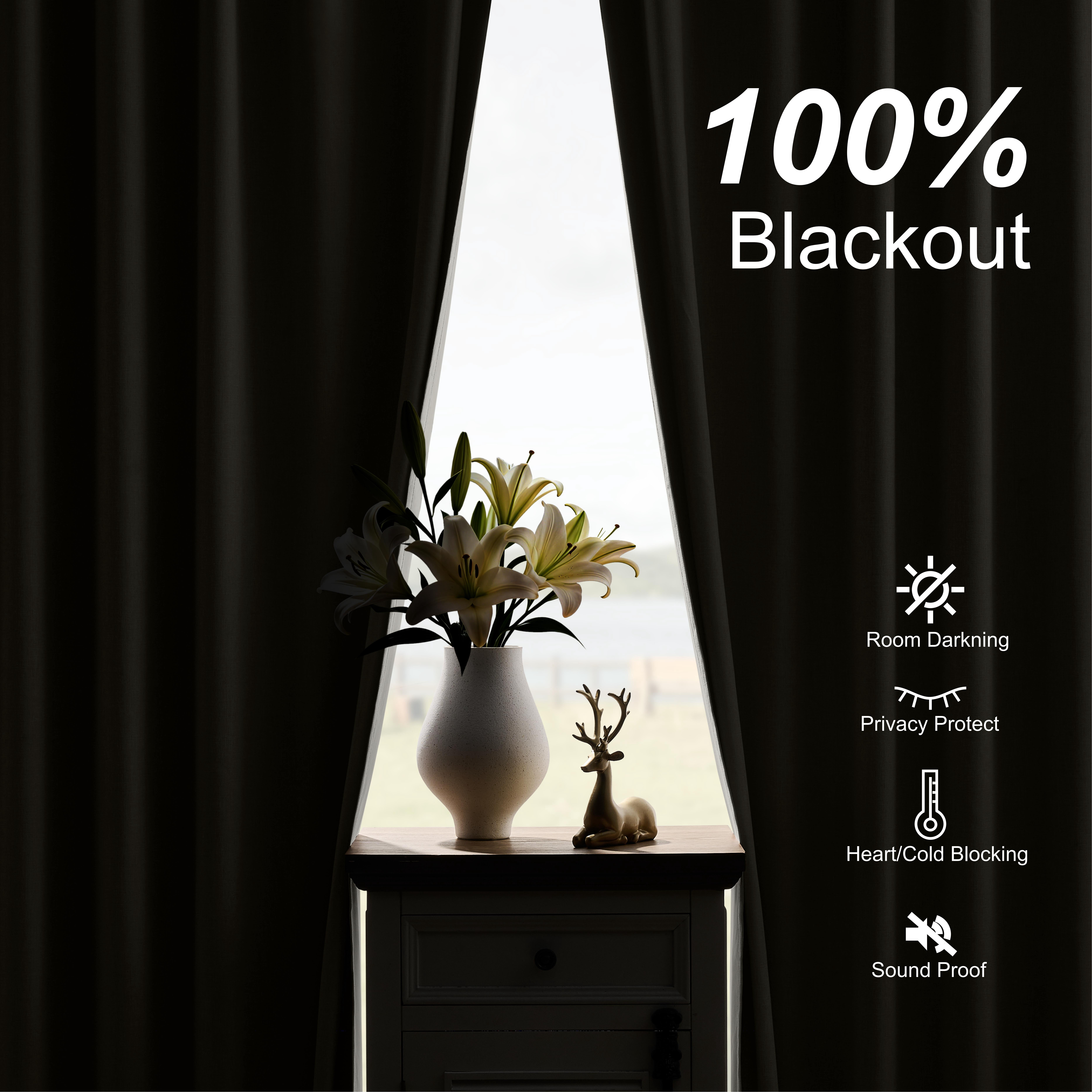 Muuphra Farmhouse 100% Blackout Back Tab Curtains for Living Room,2 Panels,Ivory White,52×95 Inches