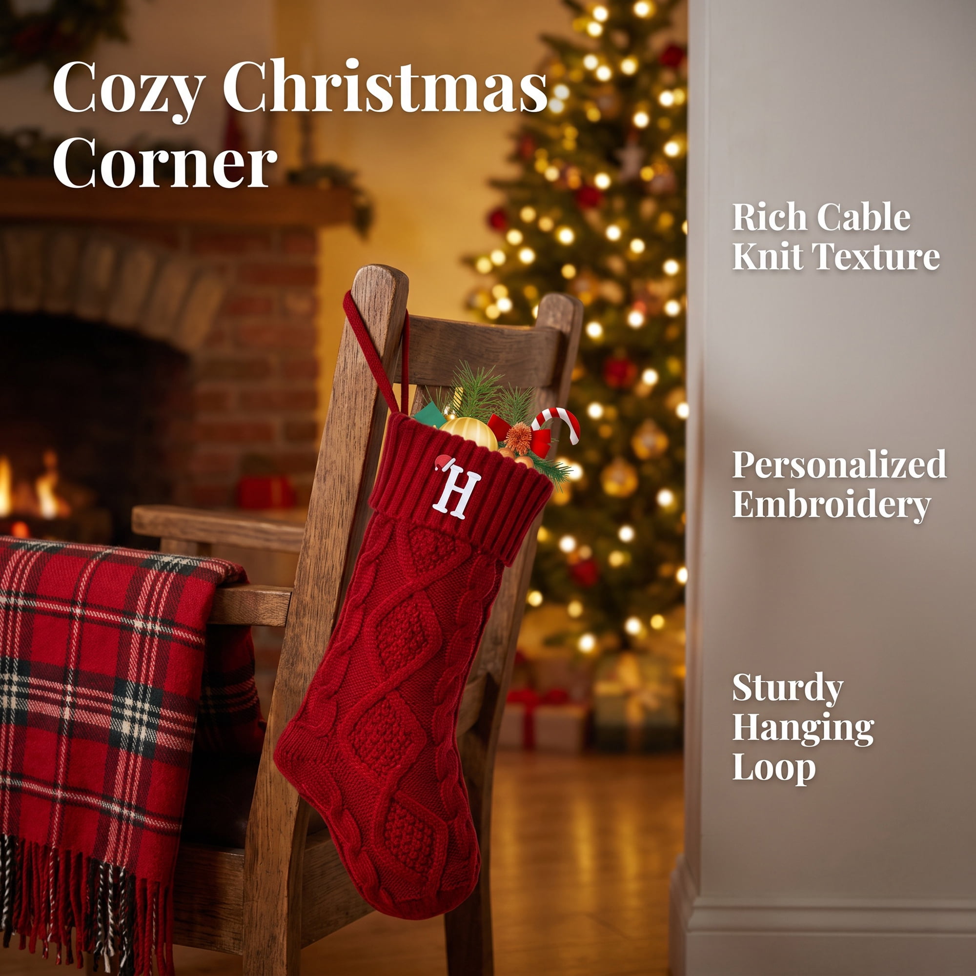Unique Bargains Canine Bone Christmas Stocking Luxury Puppy Holiday Keepsake Sack Red Letter H 17"