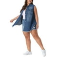 thumbnail image 2 of Agnes Orinda Women's Plus Size Button Up Frayed Hem Shacket Sleeveless Pockets Denim Jean Jacket Vest, 2 of 5