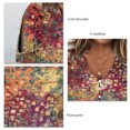 thumbnail image 3 of Camiseta de verano para mujer con hombros descubiertos y manga corta con estampado floral y cuello en V con botones para mujer, 3 of 5