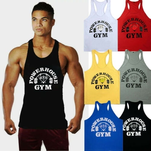 US Men Pure Color Fitness Cotton Vest Bodybuilding Stringer Gym Tank Tops M-XXL