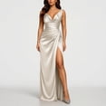 thumbnail image 4 of Womens Satin Maxi Dress, V Neck Sleeveless Dress, High Waisted Slit Gown, Elegant Formal Evening Dress Bridesmaid Cocktail Wedding Guest Party Long Dress Shiny Draped Elegant Fit, 4 of 9