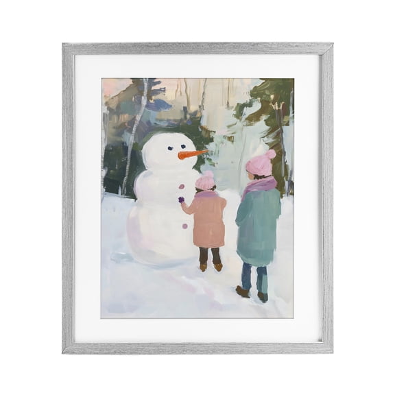 Stupell Industries Traditional Two Girls With Snowman Gray Framed Print Under Glass, 17 x 21, by The Prints Vibe
