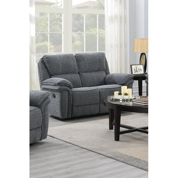 K-Living Neal Linen Blend Manual-Reclining Loveseat in Grey Linen Fabric