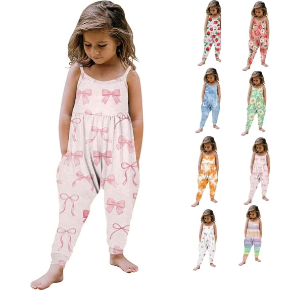 HAOTAGS Toddler Girls Overalls,Adjustable Straps Elastic Waist with Bow Accent Casual Sleeveless Jumpsuit Pink 5