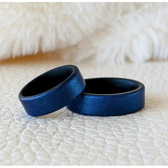Metallic Blue Dual Layer Breathable Silicone Ring 6mm Bandwidth