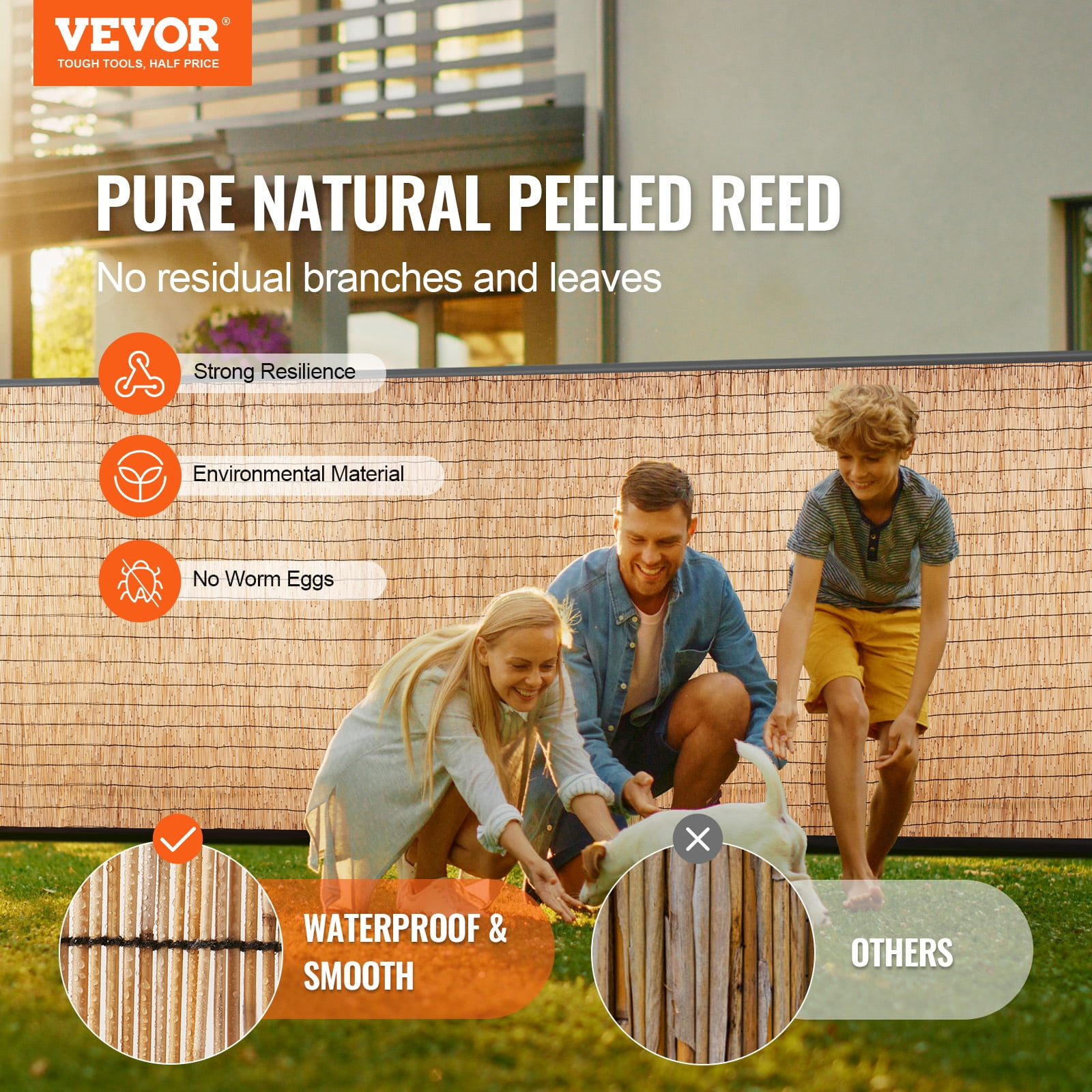 VEVOR Natural Reed Fencing, 4 ft x 16.4 ft, Reed Screen Curtain Balcony Reed Fence Roll for Outdoor Backyard Patio, Decorative Fence for Backyard Garden Fencing Divider