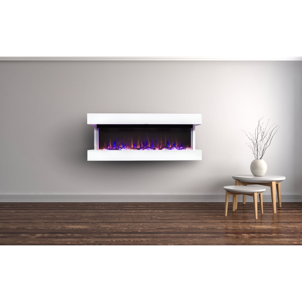Touchstone Chesmont Wall Mount Smart Electric Fireplace - 50" Wide White Mantel