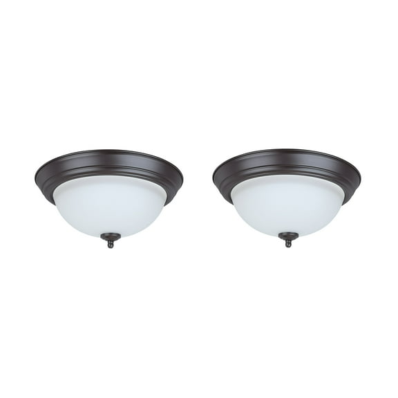 Aspen Creative 63017-22 LED Dimmable Flush Mount Ceiling Light Fixture, Transitional Design in Bronze Finish, Frosted Glass Diffuser, 11" Diameter, 2 Pack