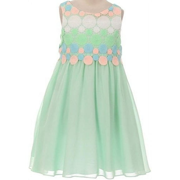Big Girls' Embroidery Flowy Chiffon Knee Length Summer Flowers Girls Dresses Mint 10 (K38D4)