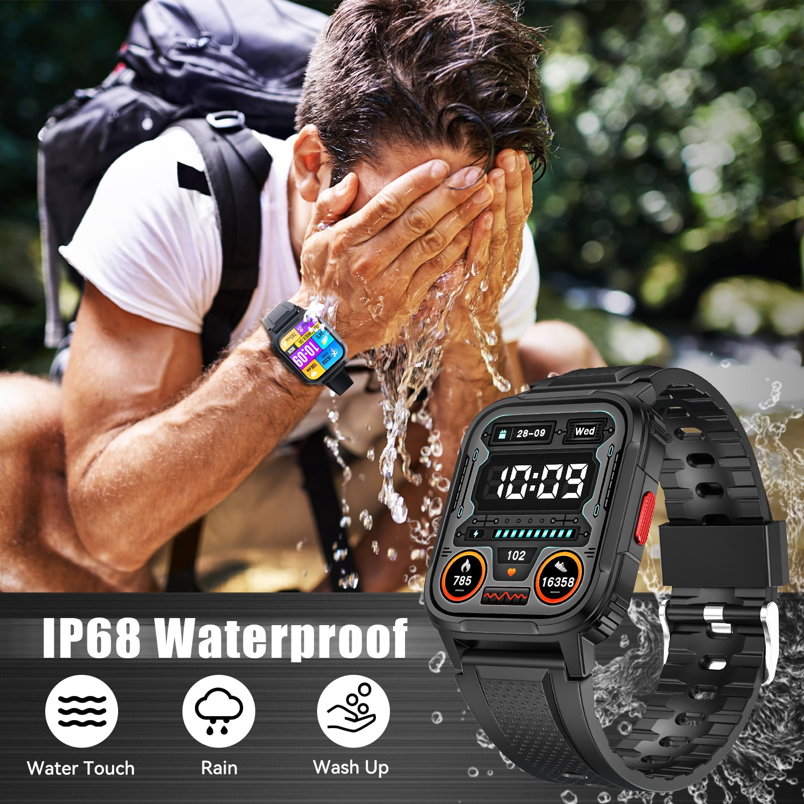 XAXRE LW9 Smart Watch for Men(Answer/Make Calls), 1.95” HD Smart Watches, IP67 Waterproof Smartwatch with 100+ Sports Modes Compatible with iOS Android, 1pc